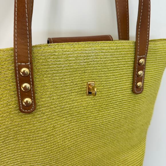Eric Javits Squishee Raffia Woven Straw Tote Shoulder Bag Green Chartreuse - Picture 6 of 13
